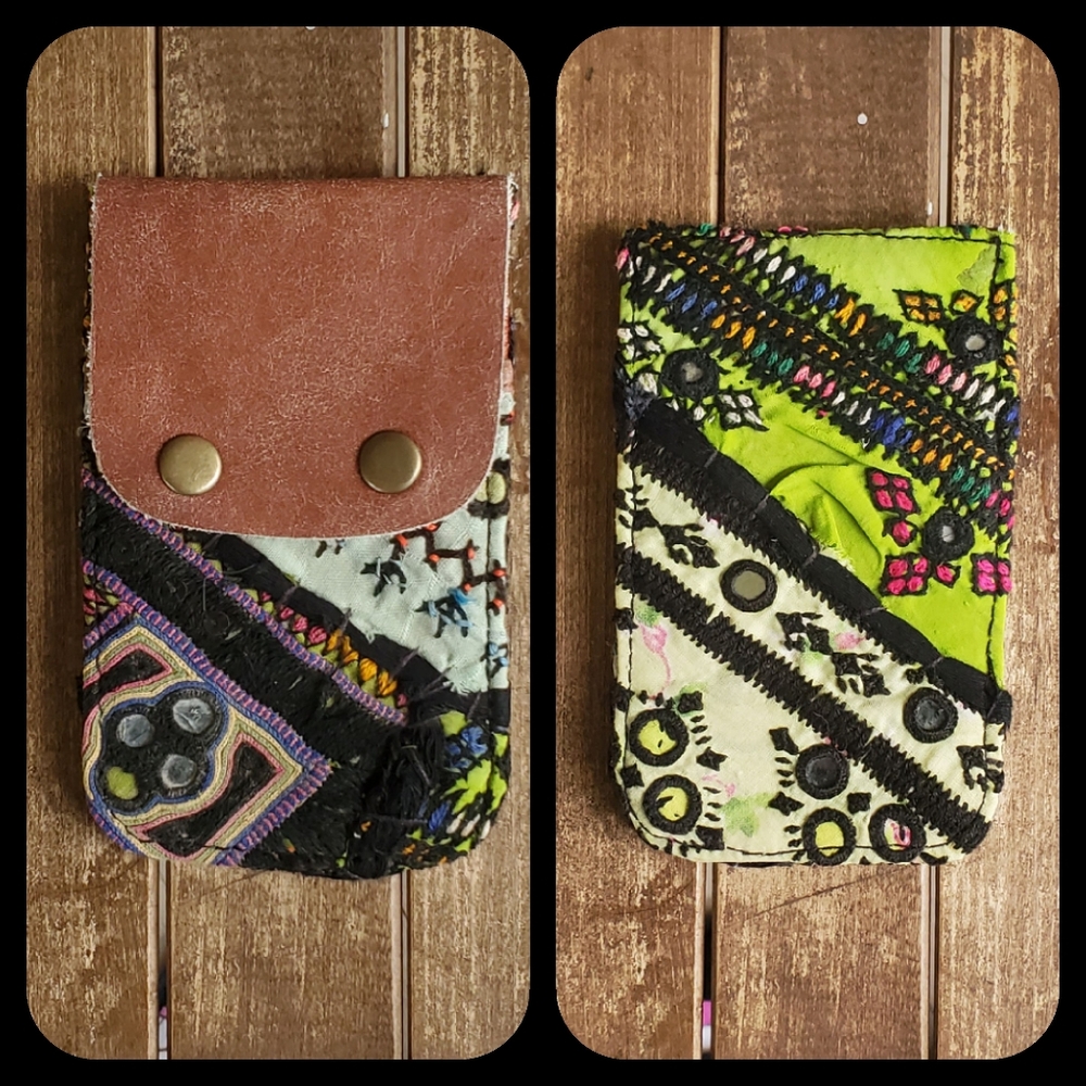 🧠🍳 Free People Boho Embroidered Repurposed vtg banjara hippie Wallet card case